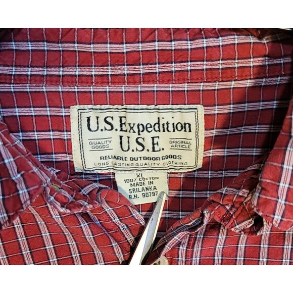 US Expedition Men's Long Sleeve Button Down Shirt Red Plaid Flannel XL Cotton - Picture 3 of 11